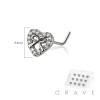 12PCS OF CZ HEART RIBBON 316L SURGICAL STEEL L-SHAPE NOSE BOX